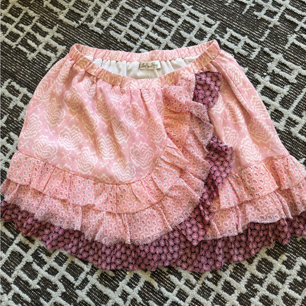 LoveShackFancy Pink and Purple Mini Skirt